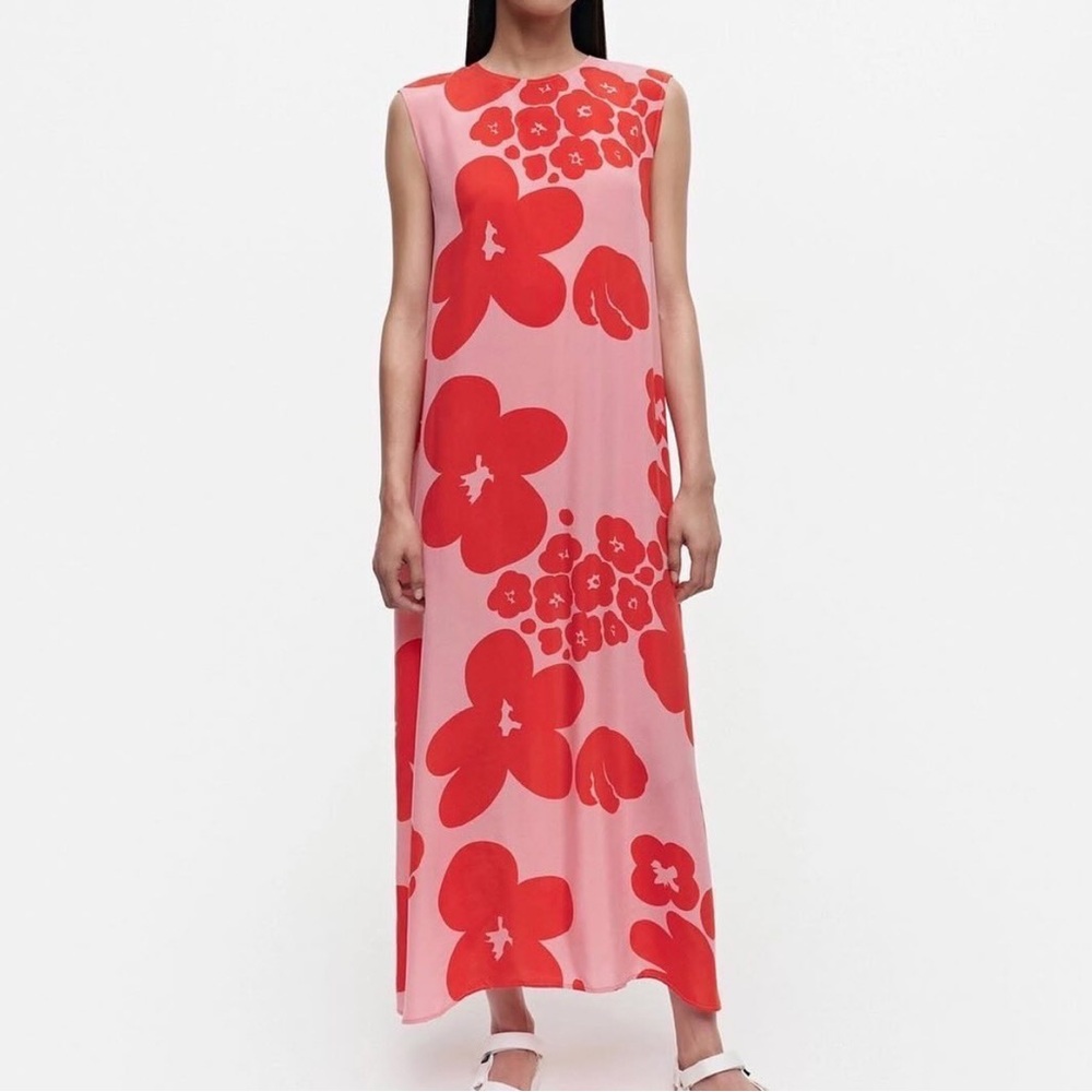 Marimekko Pink and Red Floral Midi Dress
